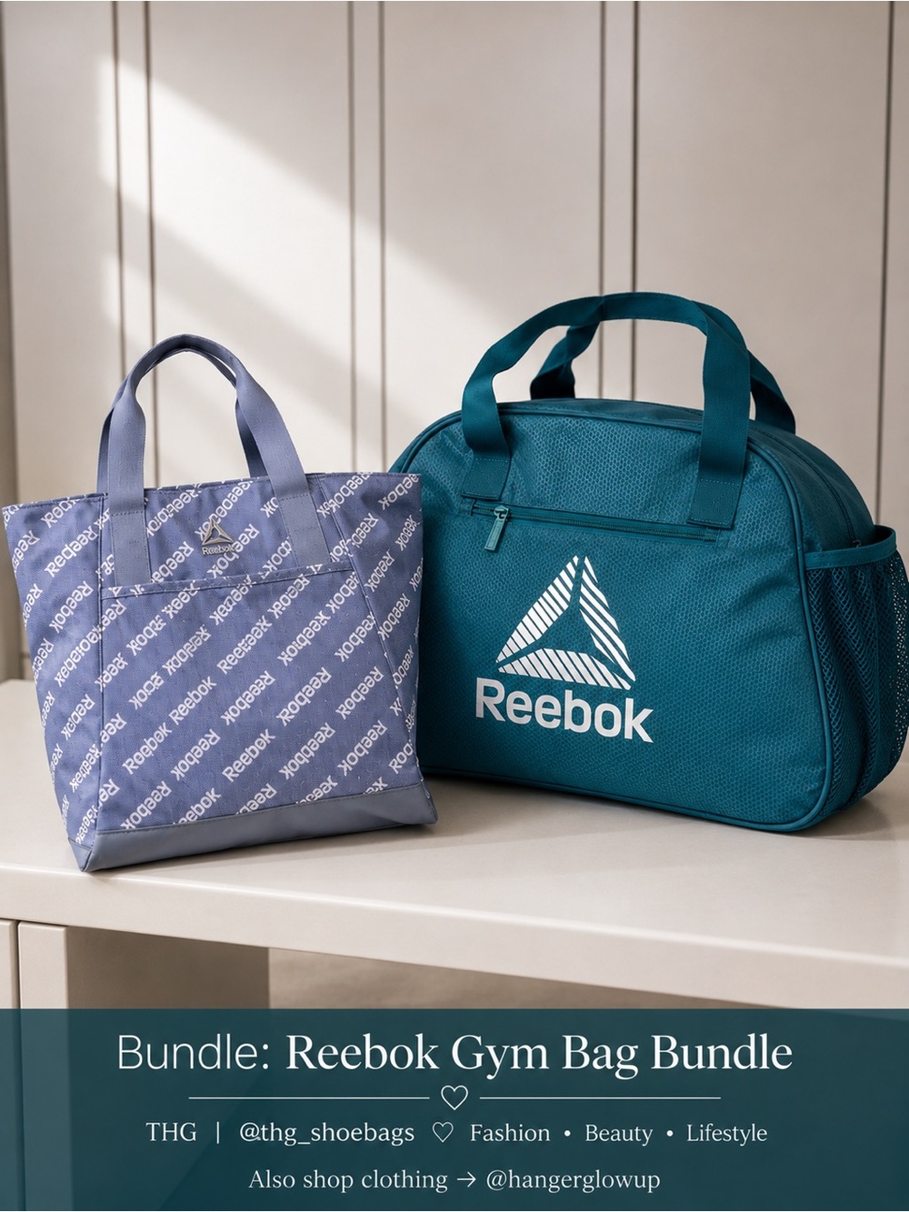 Reebok Gym Bag Bundle Duffle Tote Blue Teal Workout Travel Yoga Carryall